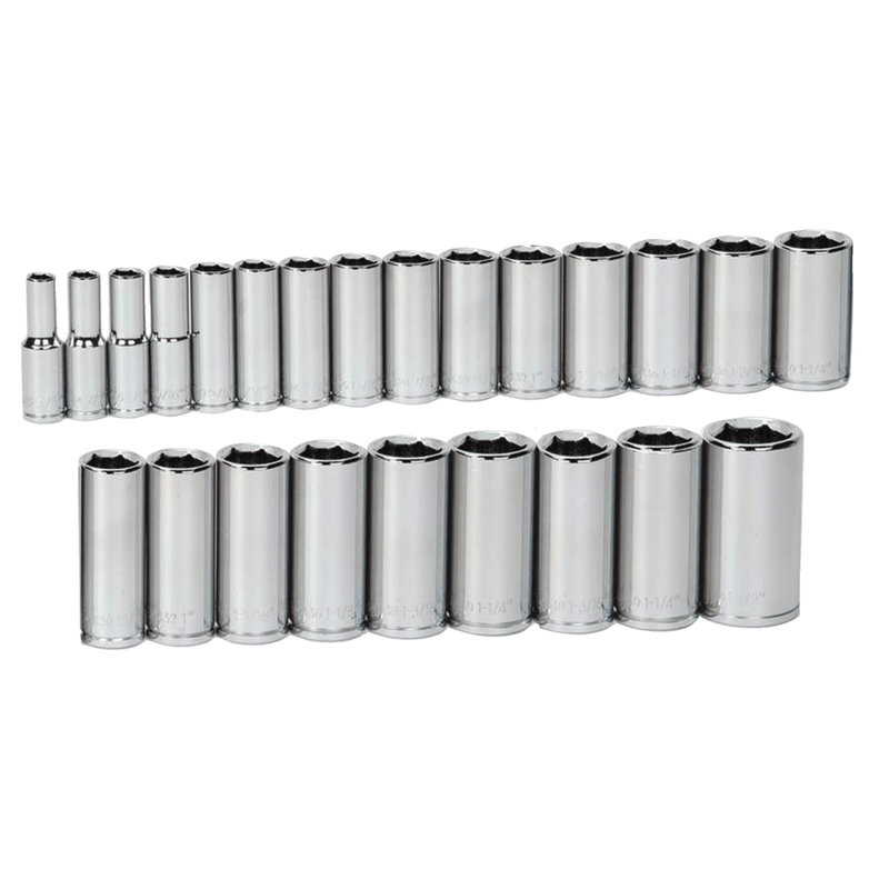 Socket Set on Rail and Clips 1/2" Drive 6-Point Metric Deep 23pc - Williams