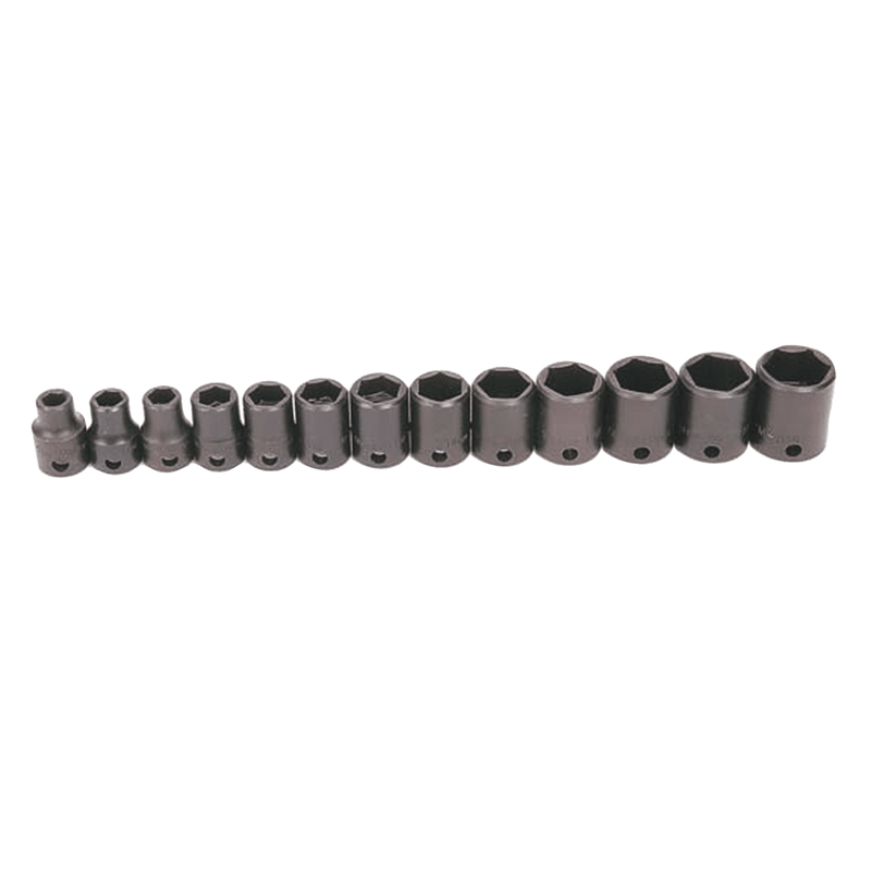 Socket Set on Rail and Clips 3/8" Drive 6-Point Metric Shallow 13 pc- Williams